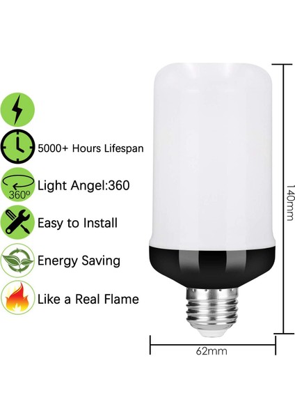 LED Alev Efektli Ampul E27, Dekoratif Titreyen Gerçekçi Yangın Işık Ampul, Festival Dekorasyon Lambası, Siyah-B (Yurt Dışından)