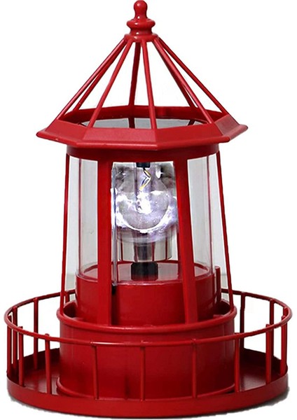 LED Güneş Enerjili Deniz Feneri, 360 Derece Dönen Lamba Avlu Dekorasyon Su Geçirmez Bahçe Kuleleri Heykeli Işıkları A (Yurt Dışından)
