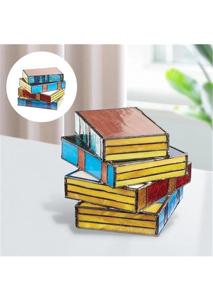 3 Adet Vitray Yığılmış Kitap Lambası, Yığılmış Kitap Cam Lambası, Vintage El Işi Cam Komidin Masası Kitap Lambaları (Yurt Dışından) modelleri
