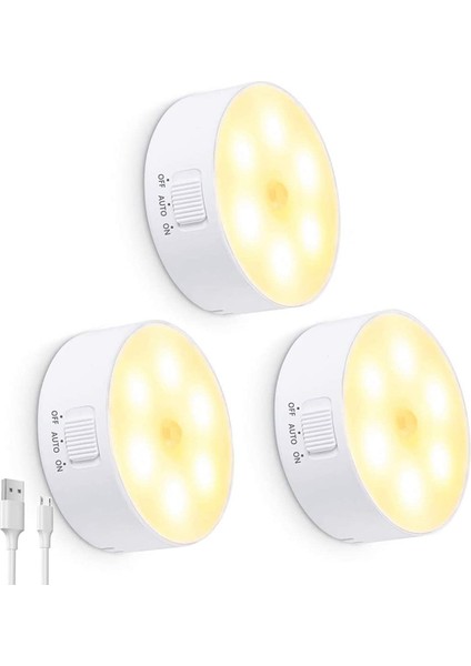 3 Paket LED Gece Lambası Hareket Sensörü Aktif Mıknatıs Çubuk Hayır Mutfak Yatak Odası Dolap Tuvalet Banyo Dolabı Merdiven (Yurt Dışından)