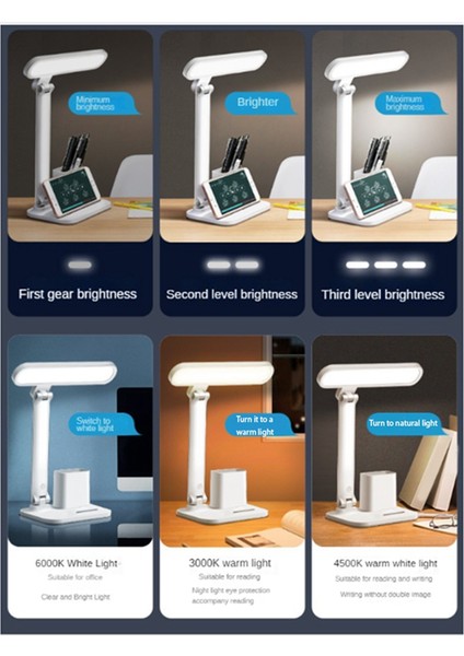 Yurt Adanmış Okul Sezonu Için LED Göz Koruması Masa Lambası USB Şarj Kablosuz Katlanabilir Çalışma Masası Lambası (Yurt Dışından)