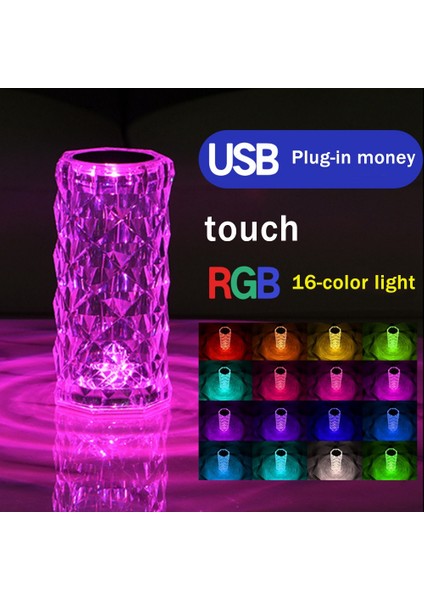 16 Renk LED Kristal Masa Lambası Gül Işık Projeksiyon Lambası LED Atmosfer Yatak Odası Başucu USB Dokunmatik Gece Lambası (Yurt Dışından) indirimleri