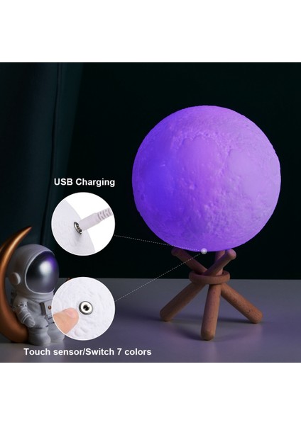 Ay Lambası Çocuklar Gece Lambası Galaxy Lamba Için 5.9 Inç 16 Renk 3D LED Ay Işığı Şarj Edilebilir Gece Lambası Uzaktan Kumanda ile (Yurt Dışından)