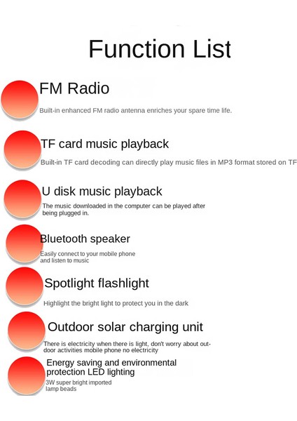 Ampul Güneş Paneli Işık Radyo + El Feneri + Hoparlör Enerji Tasarruflu Güneş Işığı Dış Mekan Kapalı Şarj Edilebilir LED Işık (Yurt Dışından) modelleri