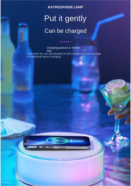 Gece Lambası Atmosfer Işığı Çok Fonksiyonlu Mobil Kablosuz Şarj Ev Dekor Işıkları Beyaz (Yurt Dışından) modelleri