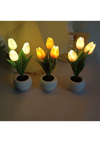 Lale Lamba, Yeni Masa Lambası Vazo ile LED Simülasyon Lale Gece Lambası, Masa Lambası Dekorasyon Odası, B (Yurt Dışından)