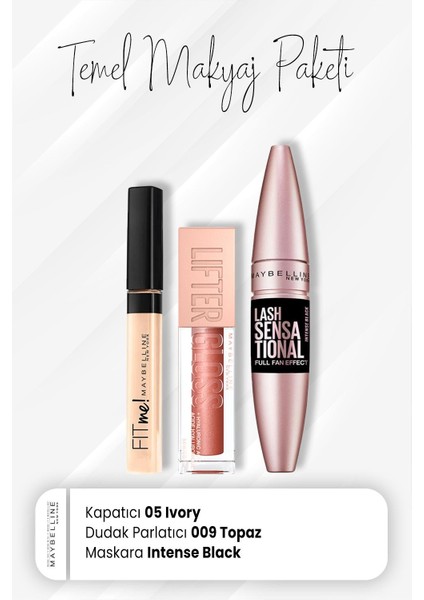 Fit Me Kapatıcı 05, Full Fan Maskara Black ve Dudak Parlatıcı 009 Topaz