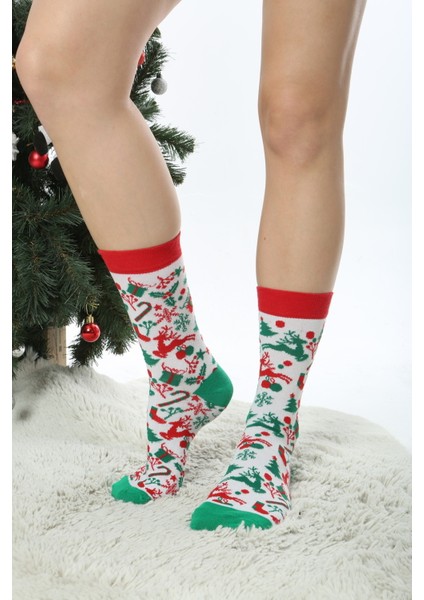 5'li Yılbaşı Desenli Renkli Geyik Çorap Set modelleri
