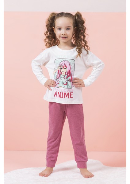 Anime Desenli Kız Çocuk Pijama Takımı