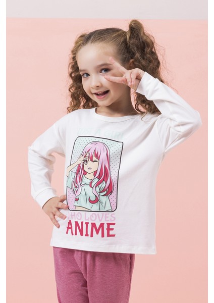 Anime Desenli Kız Çocuk Pijama Takımı modelleri