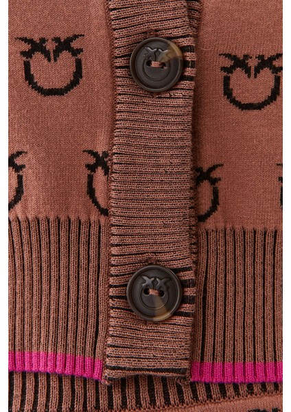 Regular Fit Düğmeli V Yaka Uzun Kollu Logo Desenli Crop Hırka Kadın Hırka 101563 A112 Cz3