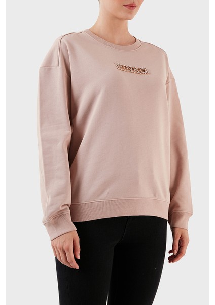 % 100 Pamuk Parlak Taş Logolu Bisiklet Yaka Regular Fit Kadın Sweatshirt 101607 A12I D46 fırsatları
