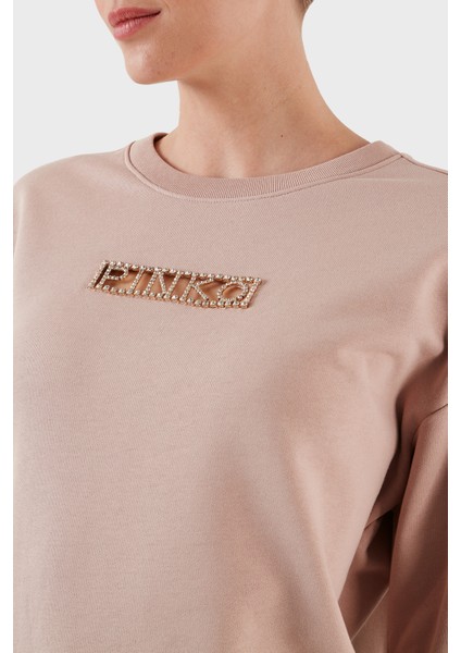 % 100 Pamuk Parlak Taş Logolu Bisiklet Yaka Regular Fit Kadın Sweatshirt 101607 A12I D46 indirimleri
