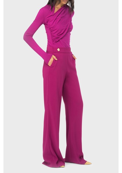 Slim Fit Fermuar ve Düğme Detaylı Yüksek Bel Bol Paça Pantolon Bayan Pantolon 100055 A14I Vıb fiyatları