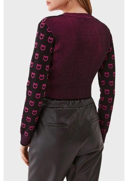 Regular Fit Düğmeli V Yaka Uzun Kollu Logo Desenli Crop Hırka Kadın Hırka 101563 A112 Zw1
