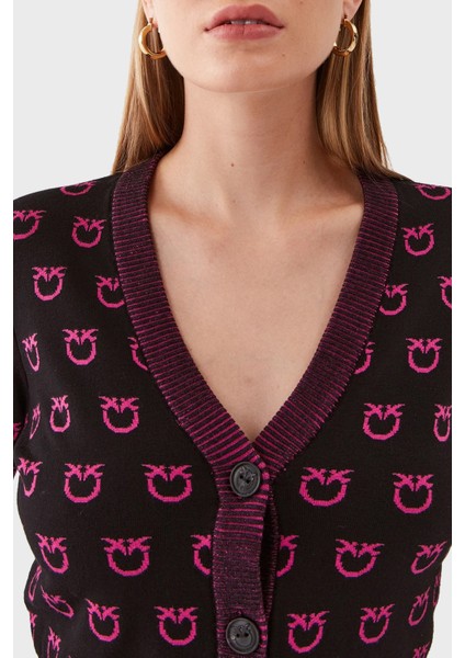Regular Fit Düğmeli V Yaka Uzun Kollu Logo Desenli Crop Hırka Kadın Hırka 101563 A112 Zw1