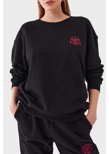 % 100 Pamuk Bisiklet Yaka Oversize Kadın Sweatshirt 101831 A162 Z99