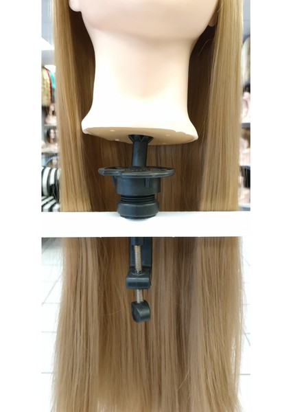 My Hair Türkiye Açık Karamel Kuaför Saç Eğitim Mankeni 65 cm Masa Aparatı Hediyelidir. Fiber Sentetikdir.