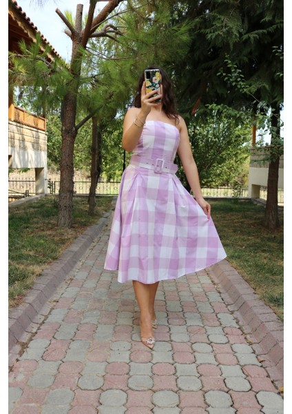 Kemerli Midi Boy Straplez Elbise modelleri