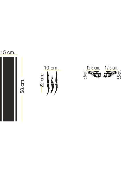 CLK Auto Araba Yazı Stıcker 3 Lü Takım ( Şerit , Melek Kanadı, Monster Pençe ) 001