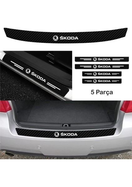 CLK Auto Skoda Scala Için Uyumlu Aksesuar Oto Bağaj ve Kapı Eşiği Sticker Set Karbon 001