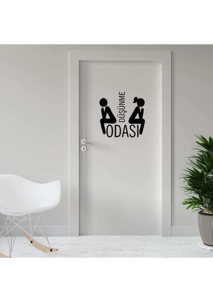 Düşünme Odası -Kadın ve Erkek Silüetli Espirili Wc Dekoratif Kapı Sticker, Çıkartma 001