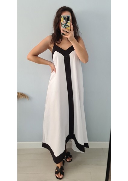 Askılı Asimetrik Etekli Elbise