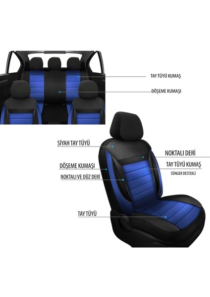 Ford Connect Uyumlu Araba,oto,araç Tay Tüyü Koltuk Kılıfı Mavi 001 fiyatları