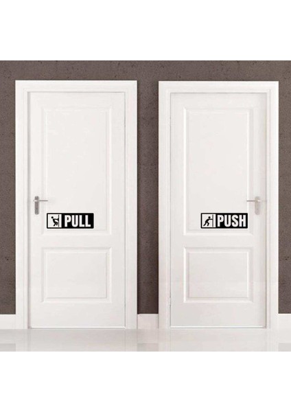 Pull-Push Yazılı Dekoratif Kapı Sticker, Çıkartma 001