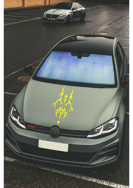 Oto Kaput Şerit Sticker Dövme Tasarımlı Sarı 25*60 cm 001