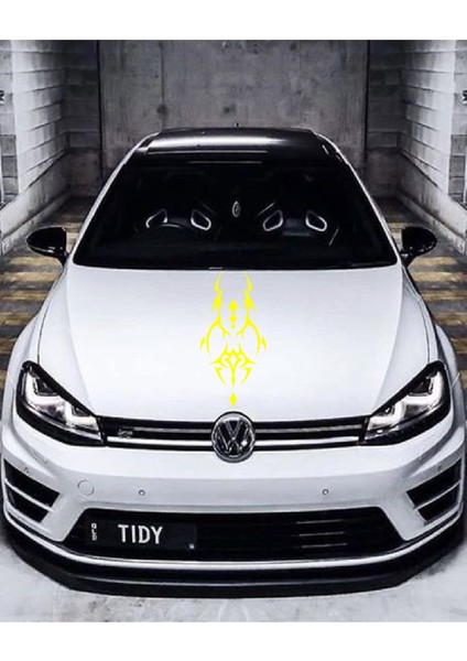 Oto Kaput Şerit Sticker Dövme Tasarımlı Sarı 25*60 cm 001