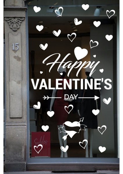 Happy Valentine's Day Sevgililer Günü Sticker Kalp, Love, I Love You Cam, Duvar Sticker Etiket Seti 001