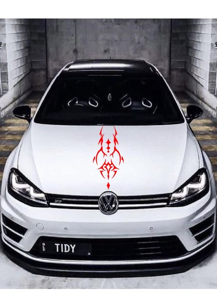 Oto Kaput Şerit Sticker Dövme Tasarımlı Kırmızı 25*60 cm 001