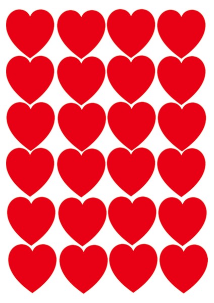 Kırmızı Kalp Sticker 24 Adet 5x5 cm 001