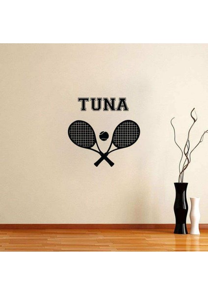 Isme Özel Tenis Raketi Silüet Dekoratif Duvar Sticker, Çıkartma, Etiket 001