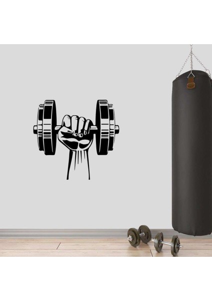 Dumbell Tutan El, Fitness Dekoratif Duvar Sticker, Çıkartma, Etiket 001