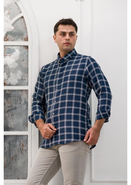 Slimfit Ekoseli Yaka Düğmeli Mevsimlik Kumaş Erkek Gömlek modelleri
