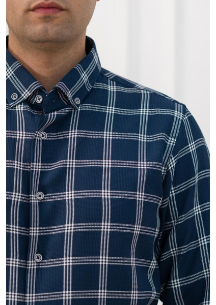 Slimfit Ekoseli Yaka Düğmeli Mevsimlik Kumaş Erkek Gömlek indirimleri