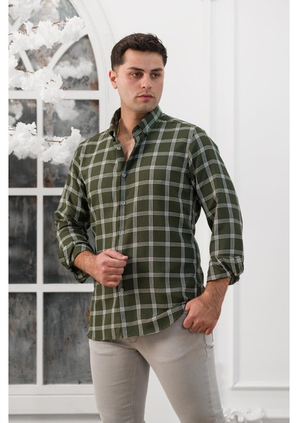Slimfit Ekoseli Yaka Düğmeli Mevsimlik Kumaş Erkek Gömlek fiyatları