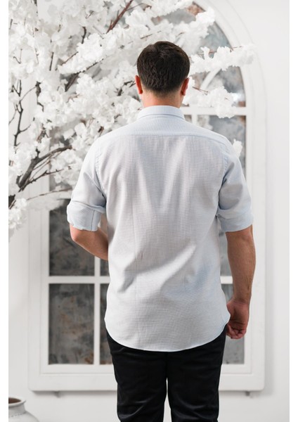 Slimfit Katlamalı Kol Hasırlı Armürlü Yaka Düğmeli Erkek Gömlek fırsatları