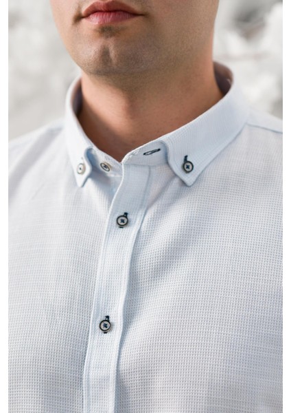 Slimfit Katlamalı Kol Hasırlı Armürlü Yaka Düğmeli Erkek Gömlek indirimleri
