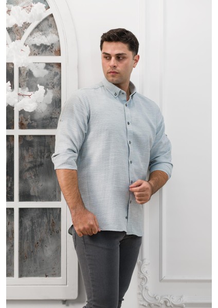 Slimfit Katlamalı Kol Hasırlı Armürlü Yaka Düğmeli Erkek Gömlek fiyatları