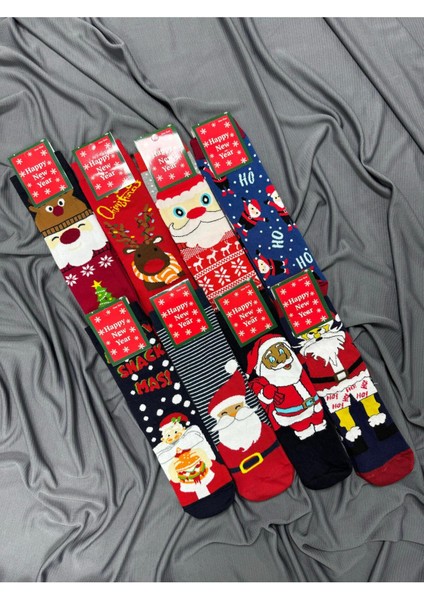 Noel - Christmas Temalı Unisex Yılbaşı Çorapları 8'li