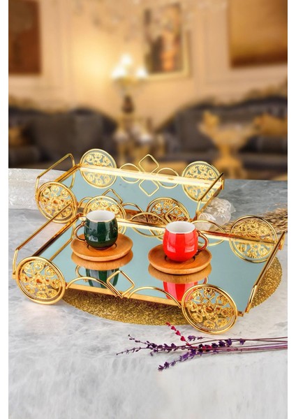 Otantik Gold Araba Desenli 1 Takım 2 Boy Lüks Sunumluk, Ikramlık , Hediyelik Tepsi