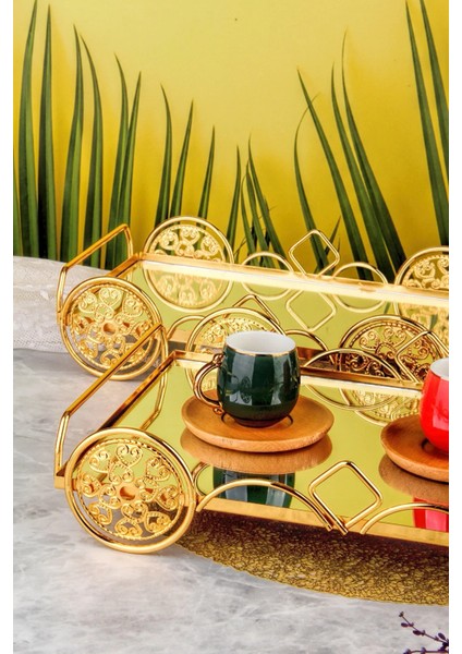 Otantik Gold Araba Desenli 1 Takım 2 Boy Lüks Sunumluk, Ikramlık , Hediyelik Tepsi