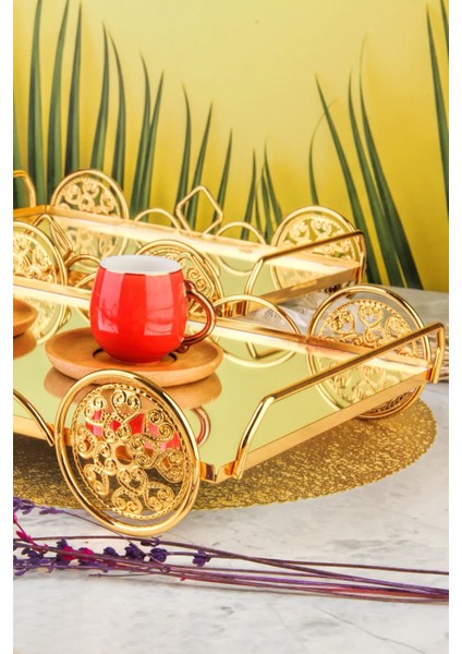 Otantik Gold Araba Desenli 1 Takım 2 Boy Lüks Sunumluk, Ikramlık , Hediyelik Tepsi