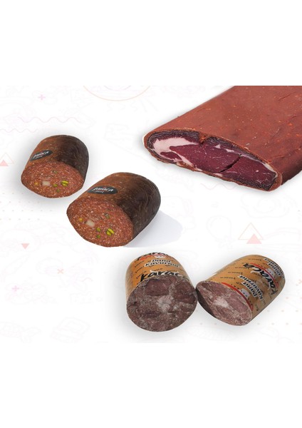 Göden Antep Fıstıklı ve Hellim Peynirli Sucuk 250 gr Tütünlük Pastırma 250 gr Blok Dana Kavurma 250 gr