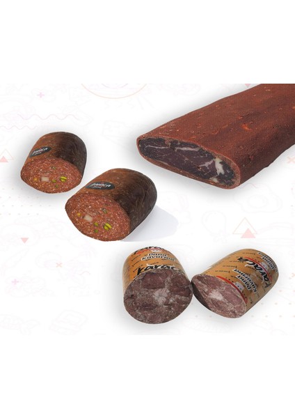 Göden Antep Fıstıklı ve Hellim Peynirli Sucuk 250 gr Bonfile Kuşgömü Pastırma 250 gr Blok Dana Kavurma 250 gr