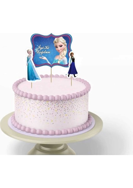 Atölye7 Tasarım 9 Adet Elsa ve Arkadaşları Frozen Karlar Ülkesi Kürdanlı Cupcake Pasta Süsü Süsleme Kalın Kağıt