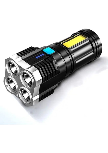 Hasuba Hs-34 USB Şarjlı Çift Yön Yanan Su Geçirmez 4 Ledli Uzak Görüş Mesafeli Profesyonel El Feneri